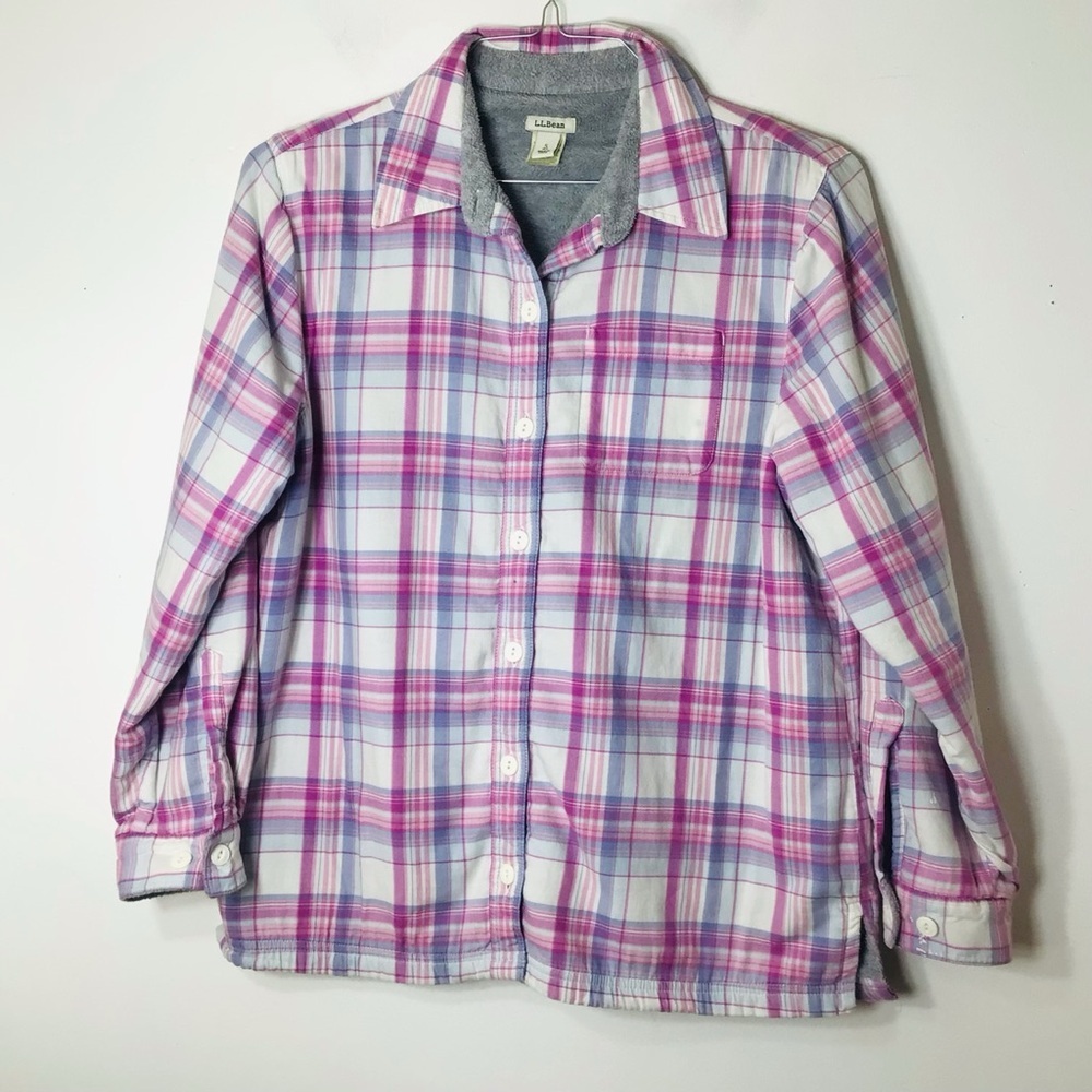 LL Bean soft Shacket shirt women small petite pink plaid